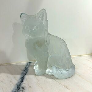 Viking Glass Cat Paperweight Kitty Vintage Satin Frosted Glass Doorstop Bookend